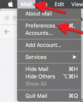 Click "Mail" and select "Preferences"