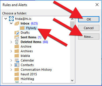 Select the folder to which emails shall be moved