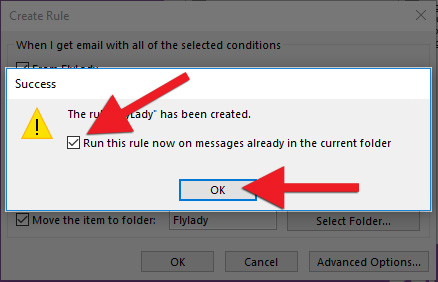 By ticking "Run this rule now on messages already in the current folder" the rule will apply to previously received emails as well.