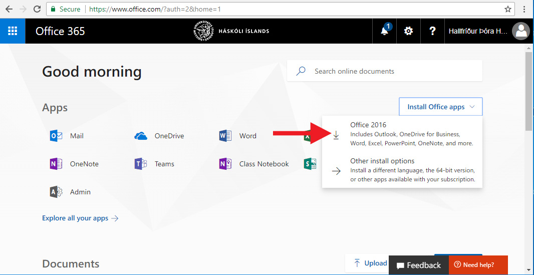 Click "Office 2016":